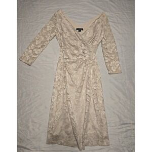 Lauren Ralph Lauren Lace V-Neck‎ Dress Sz 2 Champagne Beige Evening Wedding Luxe